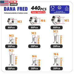440 Pieces Flat Hex Socket Head Cap Screws Kit 304 Stainless Steel M3 M4 M5 Metr