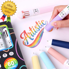 60 Colors Multicolor Pen in One, 6Pcs 10-In-1 Retractable Colored Ballpoint Pens