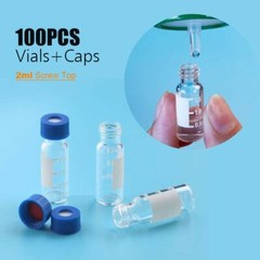 100Pcs 2ml Sampler Vials+9-425 Amber/Clear Vial w/Blue Screw Caps Writing Patch