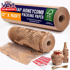 Honeycomb Packing Paper 12″ X 150Ft with Rope & 20 Fragile Stickers|Shipping & M