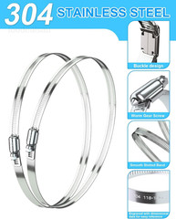 Hose Clamp Set – 5PCS 10 inch 304 Stainless Steel Worm Gear 10”-5PCS, Silver