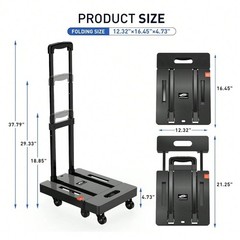 Folding Hand Truck 500LB Utility Cart 6 Wheel Platform Dolly with Ropes