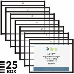 C-Line® Shop Ticket Holders, Stitched, Both Sides Clear, 12 x 9, 25/BX, 49912