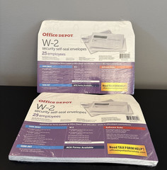 Lot of 2-Office Depot Double-Window Self-Seal W-2 Envelopes 25 in each pack