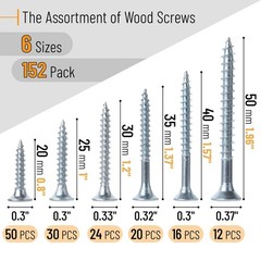 Mr. Pen- Wood Screws Assortment Kit, 152 pcs, Silver, Phillips Tips, Assorted