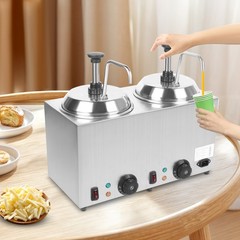 1600W 2L Stainless Steel Hot Fudge Warmer Cheese Sauce Warmer Dispenser w/2 Pump