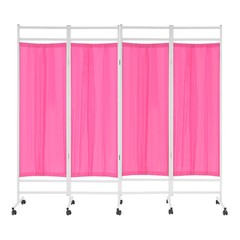 4 Panels Foldable Medical Room Divider Portable Medical Privacy Screen Pink