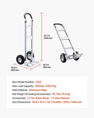 VEVOR Hand Truck 500 lbs Aluminum Alloy Heavy-Duty Hand Truck Dolly with Wheels