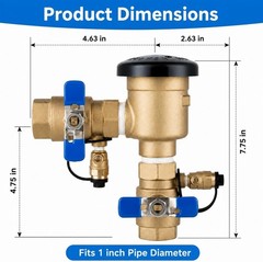 1″ 720A Pressure Vacuum Breaker Assembly, Brass Backflow Preventer Valve, 400PSI