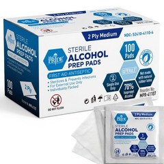 MED PRIDE Sterile Alcohol Prep Pads, Medical 100 Count (Pack of 1), White