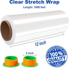 2 Rolls Clear Stretch Wrap 12″ X 1000 FT X 80 Gauge, Industrial Heavy Duty Stret