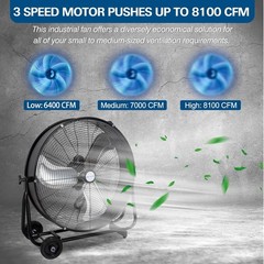 BILT HARD 24″ 8100 CFM Industrial Drum Fan 3 Speed for Garage UL Listed