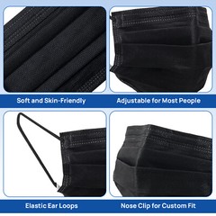 4-Ply Black Face Mask Medical Surgical Disposable 50pcs Earloop Mouth Cover
