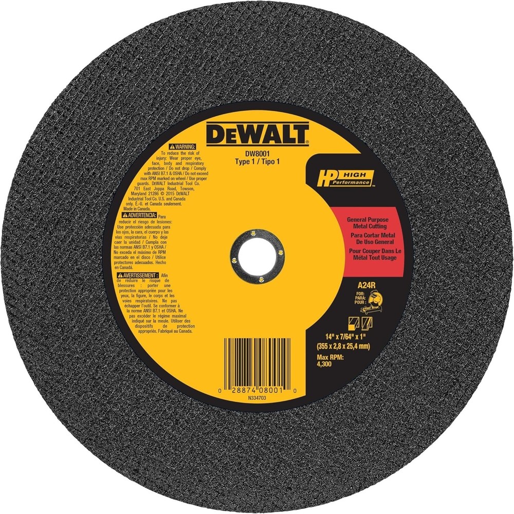DEWALT 14″ Chop Saw Blade, Metal Cut-Off Wheel DW8001