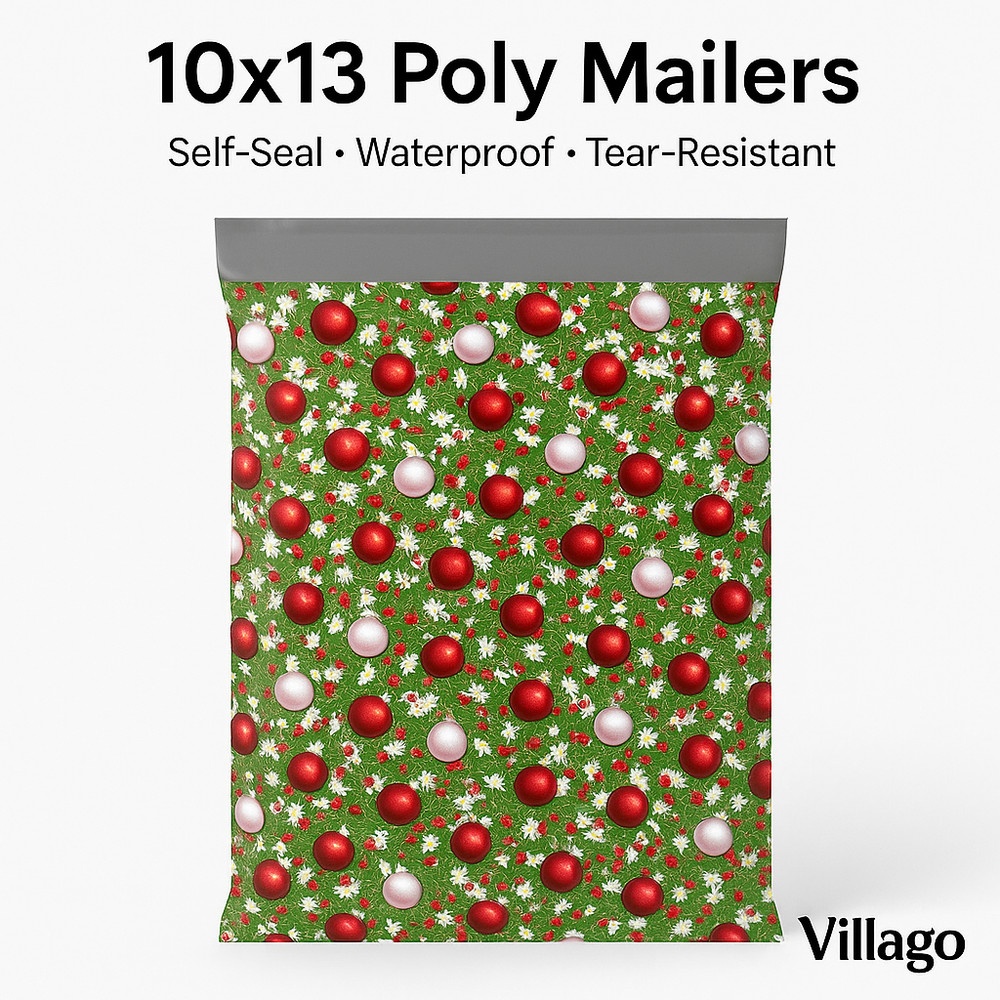 Christmas Poly Mailers 10×13 Self-Seal Shipping Bags, Waterproof & TearResistant
