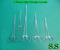5 Pieces Kelly Hemostat Forceps Curved 5.5″+6.5″+7″+8″10″ Surgical Instrument