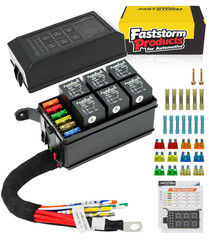 Fuse Relay Box, Relay Block Box Built-in Diodes 6 Way 12 AWG Pre-Wired Waterproo