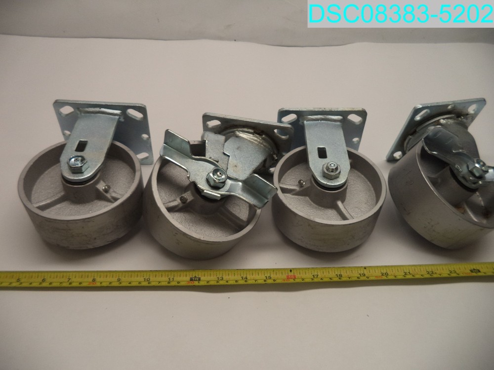 QTY=4: Steel Wheel Caster 2 Locking 6-3/8″ H X 5″ OD X 2″ W Plate 4″W X 4-1/2″ L
