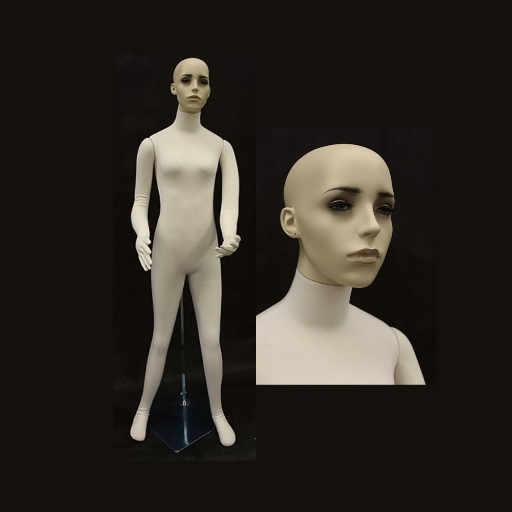 Off White Full Body Flexible Adult Female Dress Form Mannequin with Face