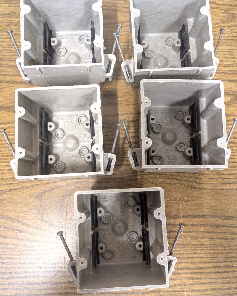 LOT OF 5 Allied Moulded 2 gang 32.5 cu.in 2300. electrical switch outlet box