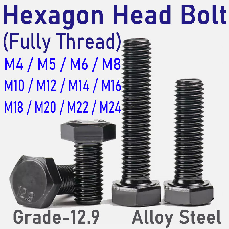 M4 ~ M22 M24 Hexagon Head Bolts Grade-12.9 Alloy Steel Black Fully Thread Screws