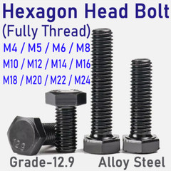 M4 ~ M22 M24 Hexagon Head Bolts Grade-12.9 Alloy Steel Black Fully Thread Screws