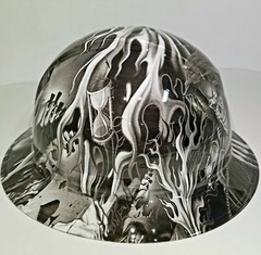 FULL BRIM Hard Hat custom hydro dipped , NEW Black and white ACE OF SKULLS