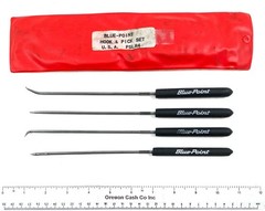 BLUE POINT TOOLS USA Long Hook & Pick Set 4 Piece PSLR4 Black Rubber Handles