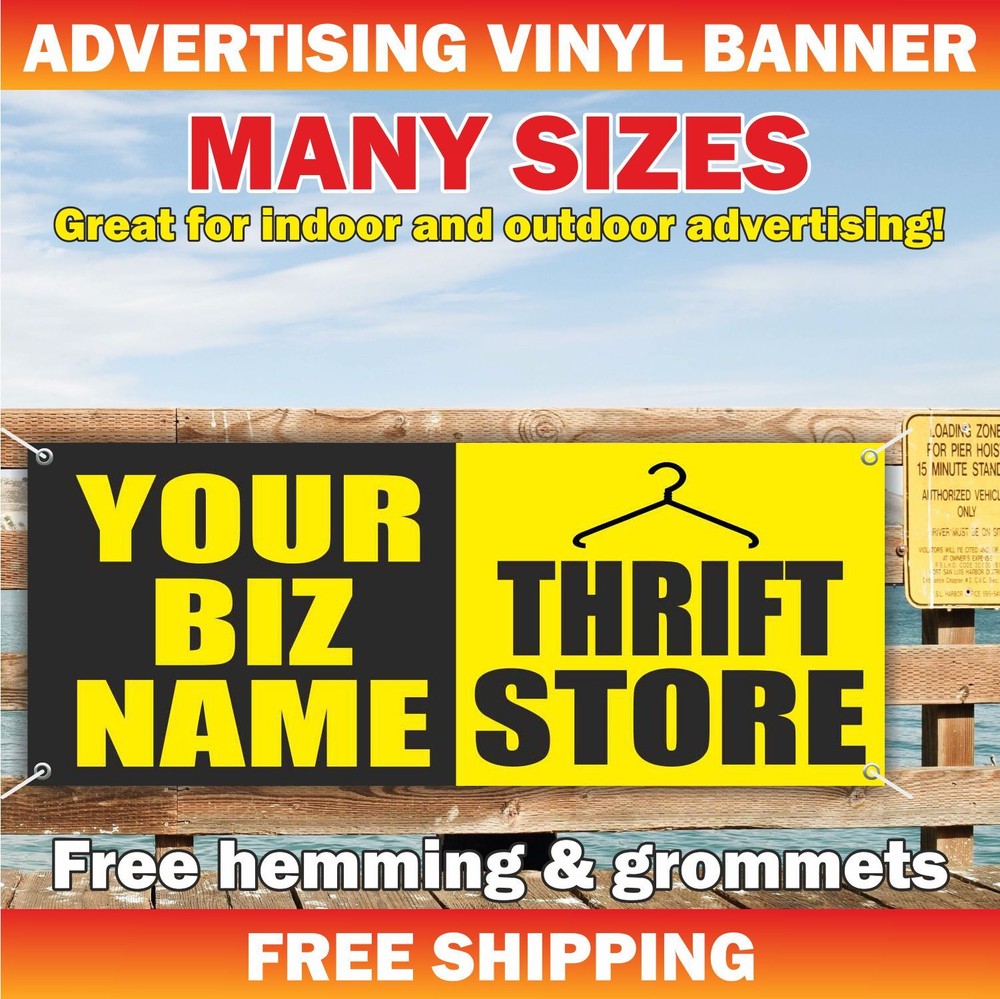YOUR BIZ NAME THRIFT STORE Advertising Banner Vinyl Mesh Sign Resale Shop Sale