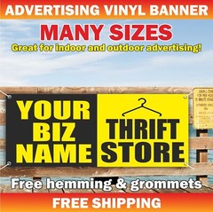YOUR BIZ NAME THRIFT STORE Advertising Banner Vinyl Mesh Sign Resale Shop Sale