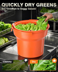 Commercial Salad Spinner – 2.5 Gallon Salad Dryer W/Aluminum Handle & Draining H