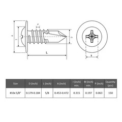 #10 x 5/8 Inch 410 Stainless Steel Self Drilling Screws Metal Black Zinc 150 PCS