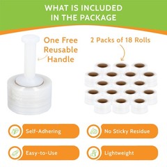 Mini Stretch Film Shrink Wrap, 36 Rolls, 3″x700′, 120 Gauge, with Plastic Handle