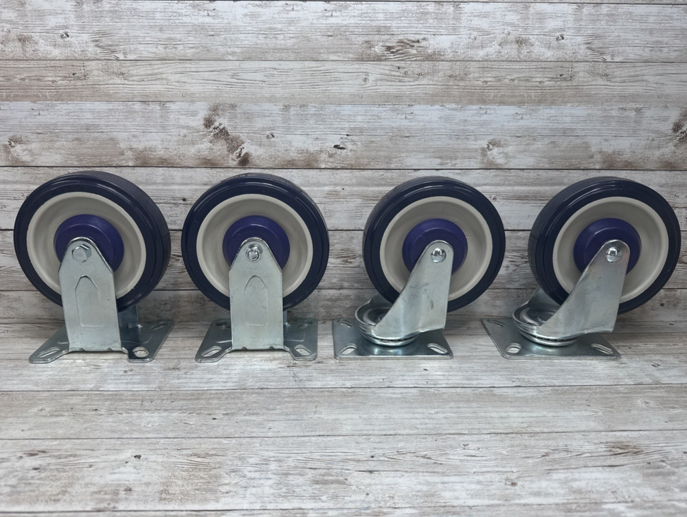 HUBERT Caster Blue Polyurethane Top Plate 2 Swivel &2 Fixed 5″ Wheel 50880 Set-4