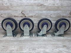 HUBERT Caster Blue Polyurethane Top Plate 2 Swivel &2 Fixed 5″ Wheel 50880 Set-4