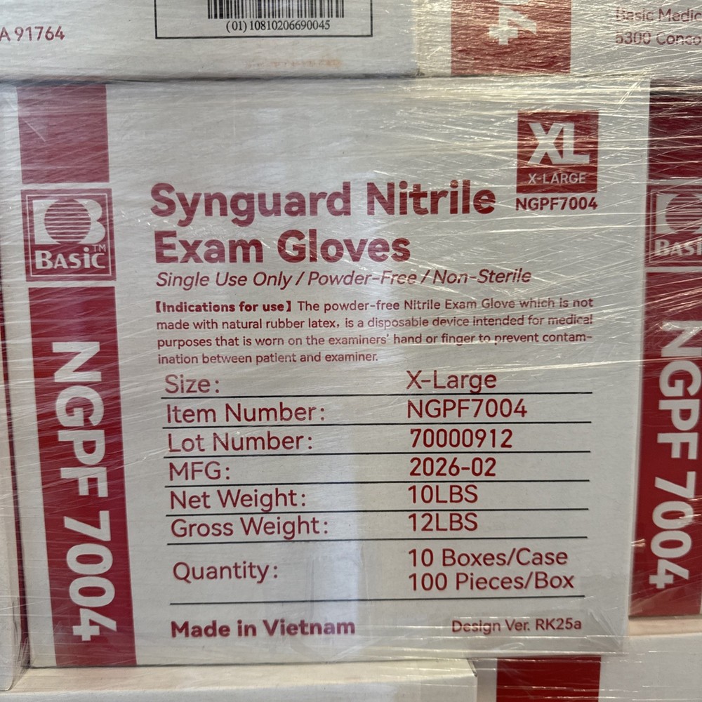 Synguard PF Nitrile Exam Gloves, Size XL, Case of 1,000