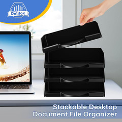 4 Pack Stackable Paper Trays for Letter Documents, Desktop File Organizers for O