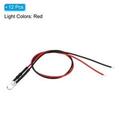 12Pcs 3V – 6V 5mm LED Light Emitting Diodes Pre Wired Mini LED Lights Bulb Red