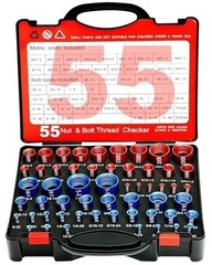 55Pcs Nut and Bolt Thread Checker 25 Metric + 30 SAE Inch Thread Gauge Set, Deta