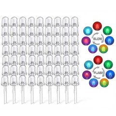 100PCS 10mm RGB Flashing Diodes, F10 Red Green Blue Clear Round Head Lights (…