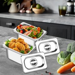 4 PCS 1/9 Size 4 Inch Deep Stainless Steel Hotel Food Steam Pan With Lid