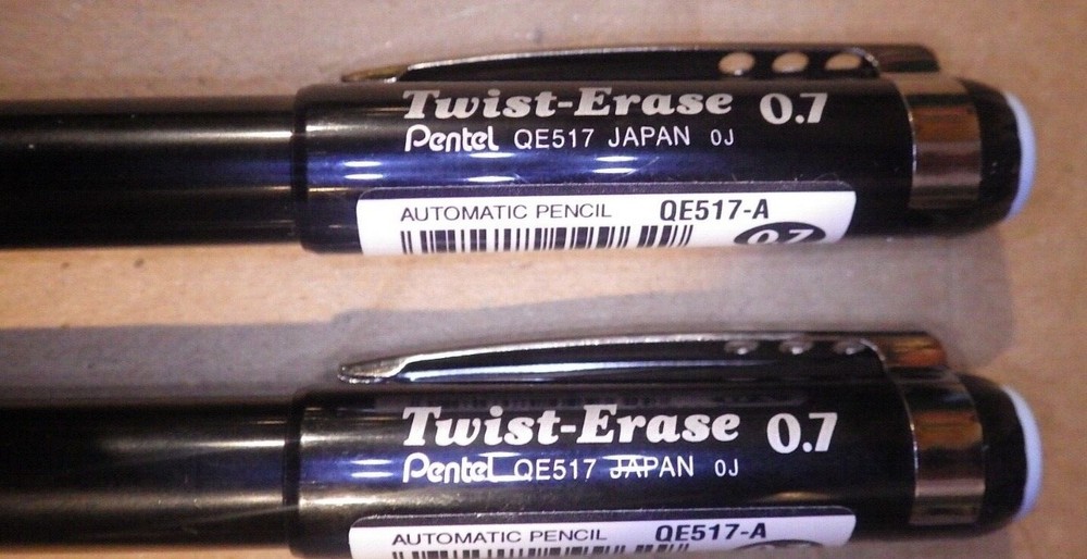 2 Pentel® Twist-Erase Mechanical Pencils, 0.7 mm, Black Barrel QE517-A NEW