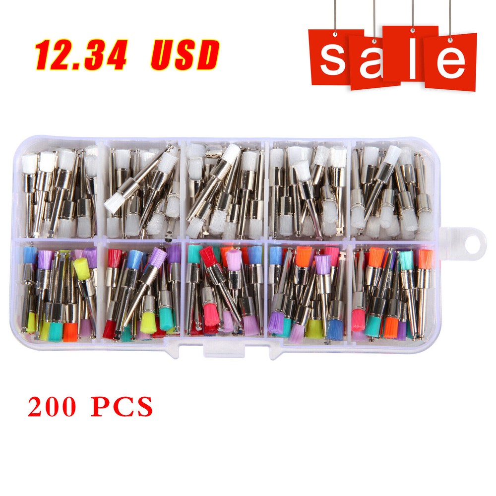200 PCS Mixed Color Nylon Latch Flat Polishing Polisher Prophy Bowl Dental Brush