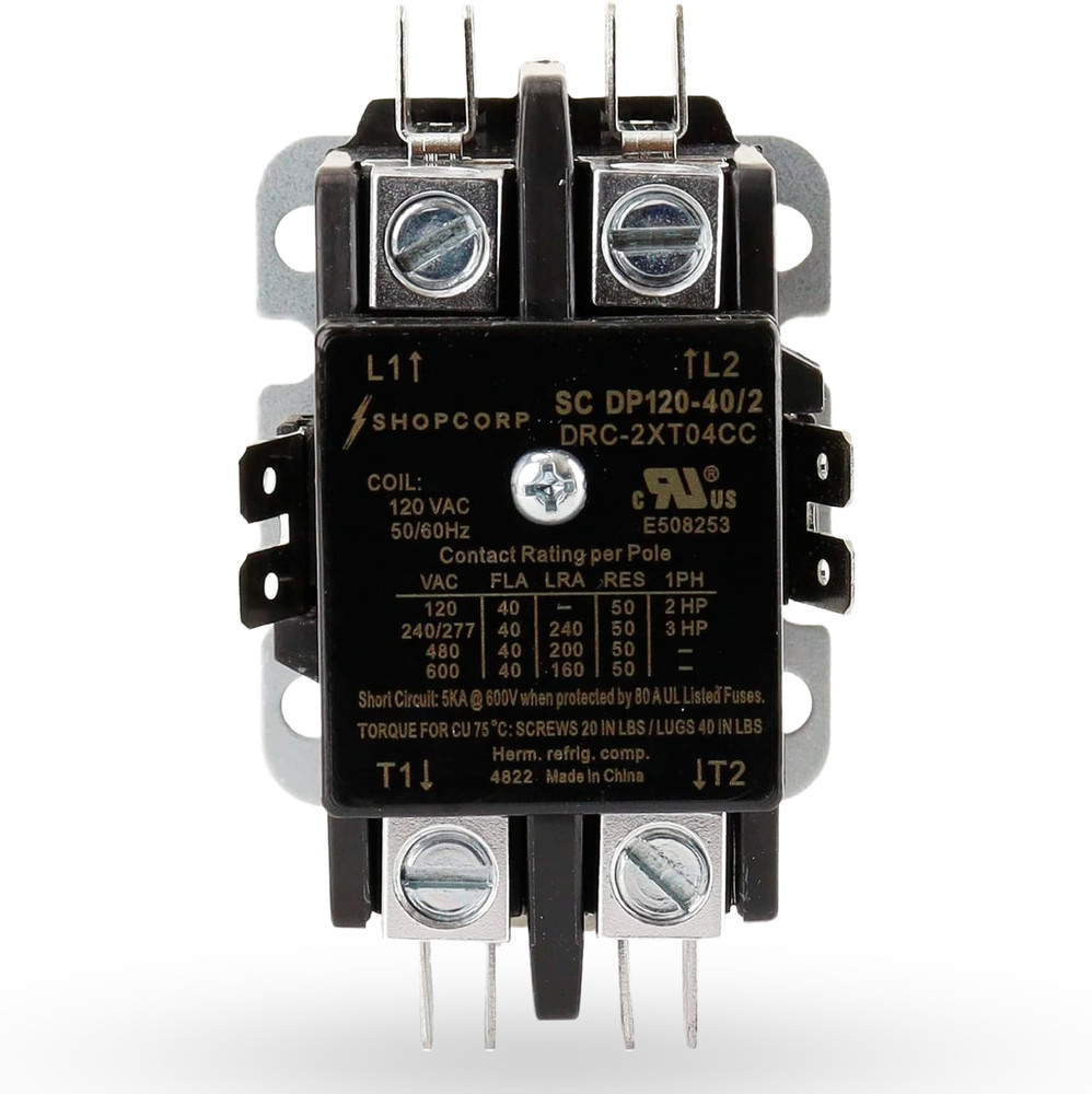 AC Contactor 40 Amp 50 RES 2 Pole 110/120VAC Coil – Definite Purpose UL Listed