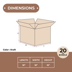 18 x 18 x 16″ Corrugated Boxes ECT-32 Brown Shipping/Moving Boxes 20/Bundle