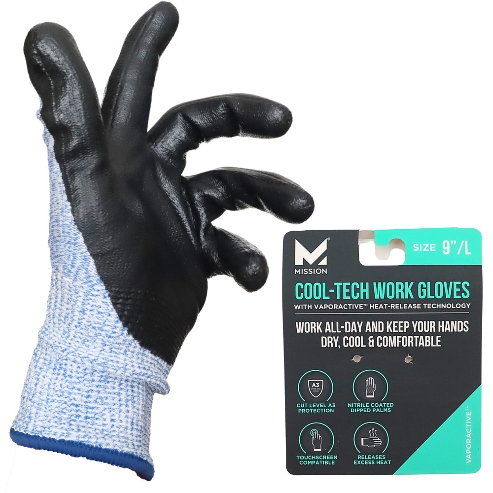 Mission Cool-Tech Work Gloves With Vaporactive Heat-Release Technology 9″/L