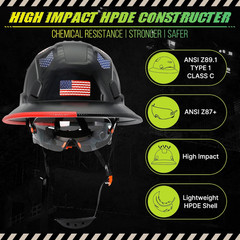 Full Brim Hard Hats Construction OSHA Approved with Clear Visor – Cascos De Cons