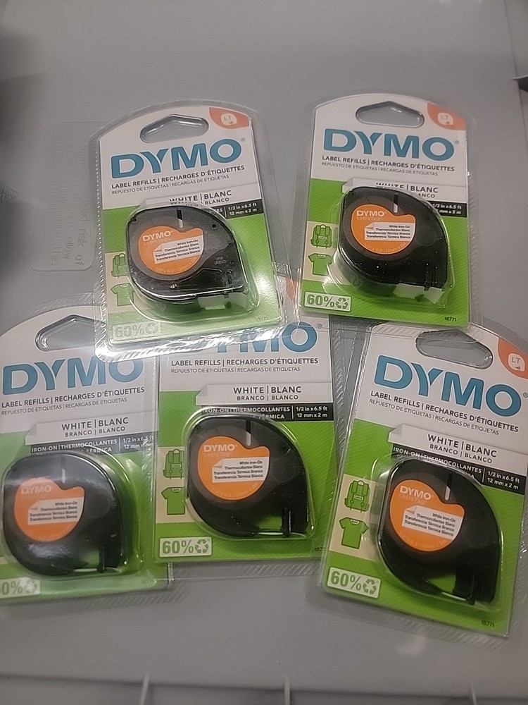 Lot of 6 DYMO LetraTag Fabric Iron-On Labels, 1/2″ x 6 1/2 ft, White New!