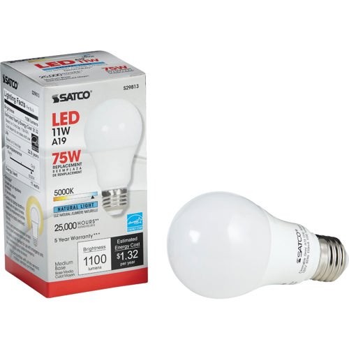 1Pc Satco 75W Equivalent Natural Light A19 Medium Dimmable LED Light Bulb