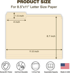 Manilla Folders 8.5 X 11 File Folders Letter Size Manila Folder with 1/3 Cut